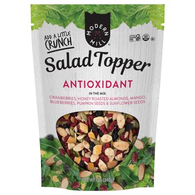 Modern Mill Antioxidant Salad Topper By Gourmet Nut - Mixed Nuts (Almonds), Dried Cranberries & Blueberries, Sunflower Seeds & Pumpkin Seeds - Gluten Free, Low Sodium, Kosher, Plant Protein, 12oz. Bag