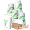 16 oz Compostable Paper Cups with White Dome Lids, Sleeves and Wooden Stirrers - Biodegradable Disposable White Paper Coffee Cups PLA Lined - Eco-friendly Hot and Cold Drinking Cups (25)