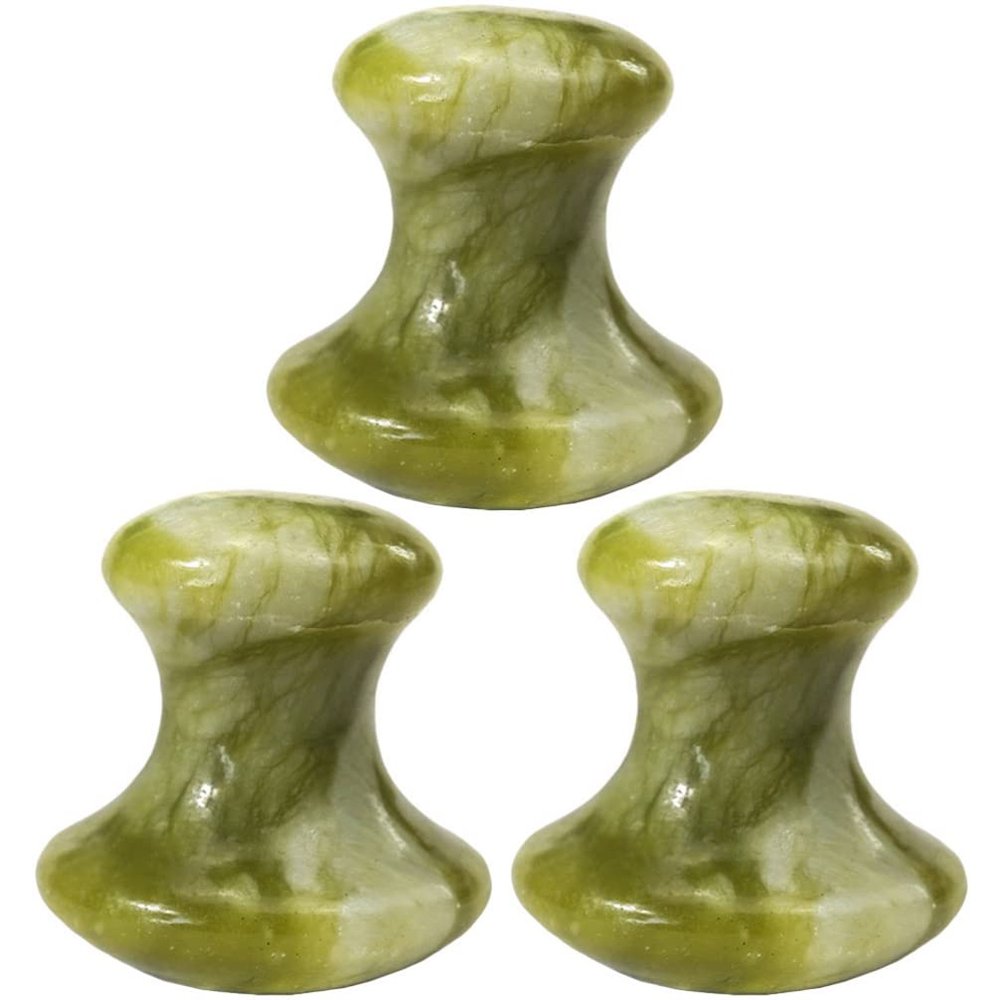 Beavorty 3Pcs Jade Massage Stones Mushroom Shape Essential Oil Hot Stones Crystal Massages Warmer for Home Spa Relaxing Healing Scraping Massaging Board