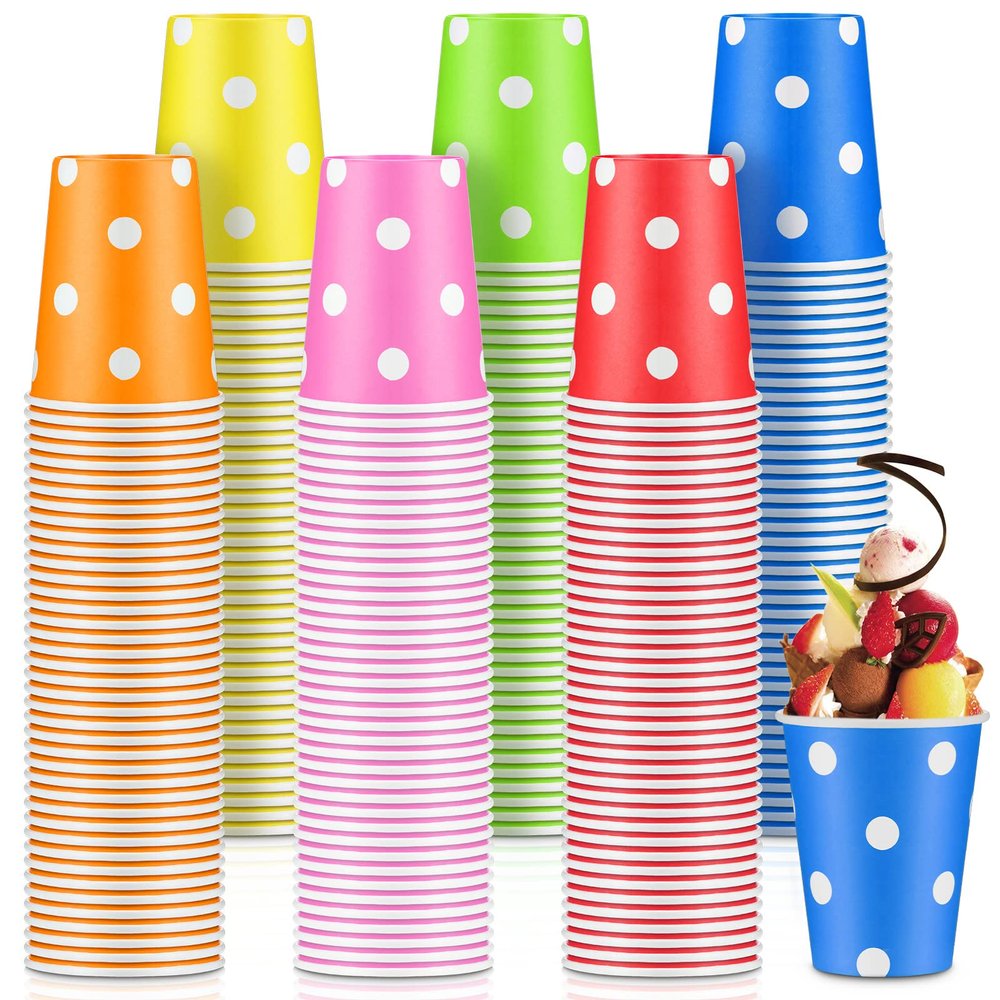 Hoolerry 240 Packs 9oz Paper Cups, Multicolor Paper Disposable Coffee Cups Hot or Cold Beverage Drinking Dots Cups for Chocolate Cocoa Dessert Cup for Christmas Wedding Event Party(Dot)