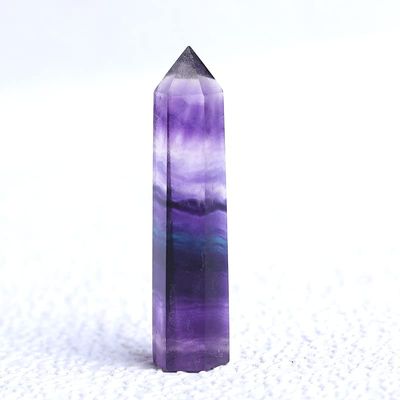 1PC Natural Crystal Striped Fluorite Magic Point Hexagonal Ornament Colorfull Fluorite Crystal Column Stone Gifts,Plum,60-70mm