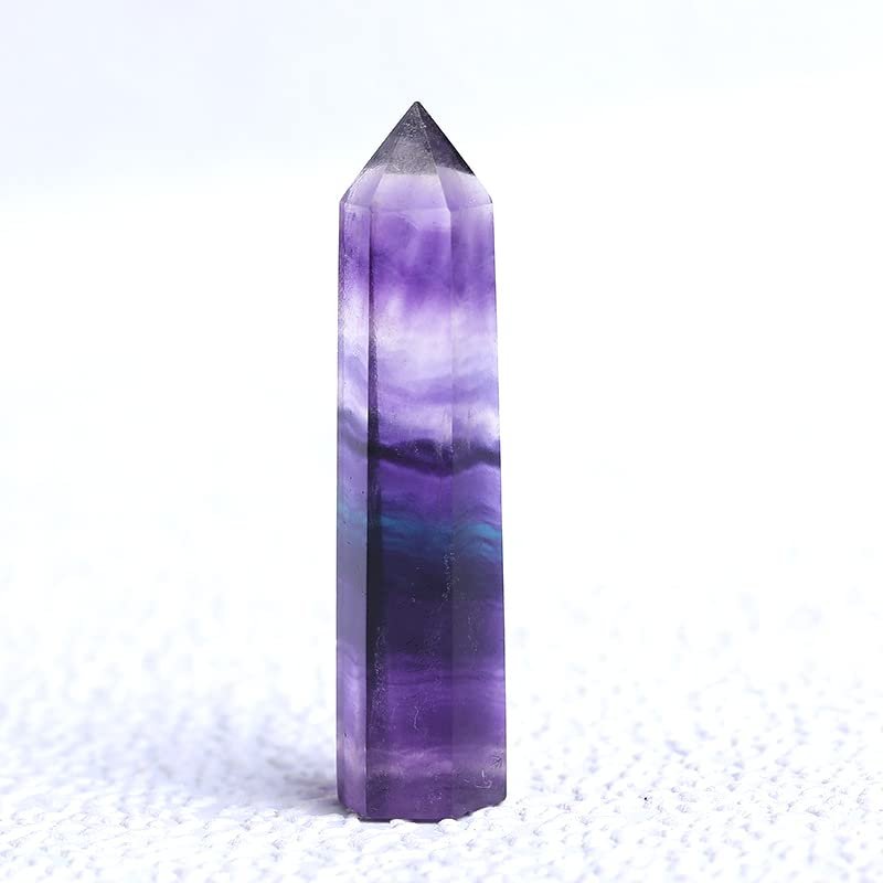 1PC Natural Crystal Striped Fluorite Magic Point Hexagonal Ornament Colorfull Fluorite Crystal Column Stone Gifts,Plum,60-70mm
