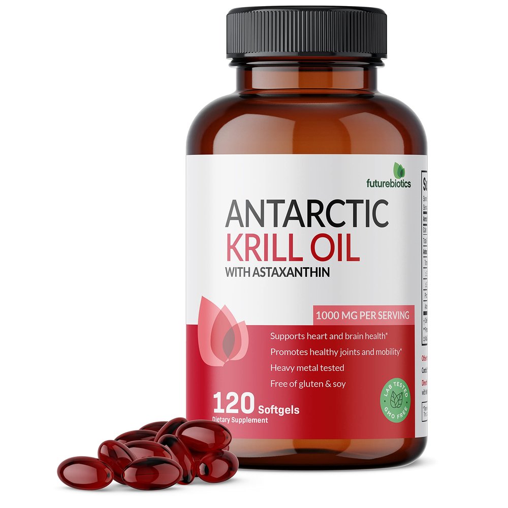 Futurebiotics Antarctic Krill Oil 1000mg with Omega-3s EPA, DHA, Astaxanthin and Phospholipids - Premium Krill Oil Heavy Metal Tested, Non GMO 120 Softgels (60 Servings)