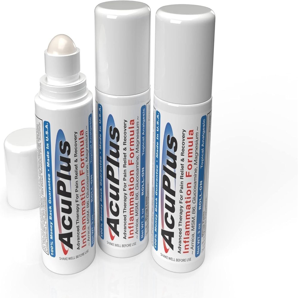 AcuPlus - Pain Relief Roll On - Topical Anti Inflammatory to Soothe Muscles & Joints - Arthritis Pain Reliever, Bursitis, Tendonitis Cream - TSA Compliant, Convenient Roll On - 3 fl. oz. (Pack of 3)