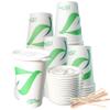 20 oz Compostable Paper Cups with White Flat Lids and Wooden Stirrers - Biodegradable Disposable White Paper Coffee Cups PLA Lined - Eco-friendly Hot and Cold Drinking Cups (100) view 1