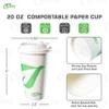 20 oz Compostable Paper Cups with White Dome Lids - Biodegradable Disposable White Paper Coffee Cups PLA Lined - Eco-friendly Hot and Cold Drinking Cups (250) view 3