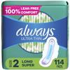 Always Ultra Thin Daytime Pads with Wings, Size 2, Long Super, Unscented, 114 Count view 1