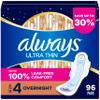 Always Ultra Thin Overnight Pads with Wings, Size 4, Overnight, 96 Count (3 Packs of 32) view 1
