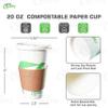 20 oz Compostable Paper Cups with White Flat Lids and Sleeves - Biodegradable Disposable White Paper Coffee Cups PLA Lined - Eco-friendly Hot and Cold Drinking Cups (100) view 3
