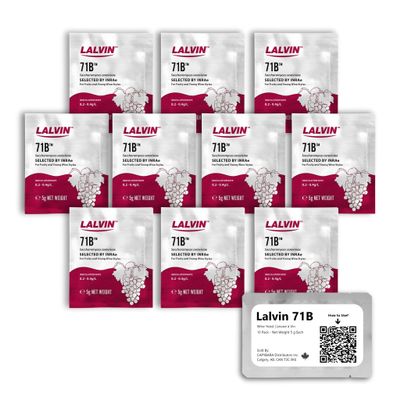 Lalvin 71B Wine Yeast (10 Pack) - Make Wine Cider Mead Kombucha At Home - 5 g Sachets - Saccharomyces cerevisiae - Sold by CAPYBARA Distributors Inc.