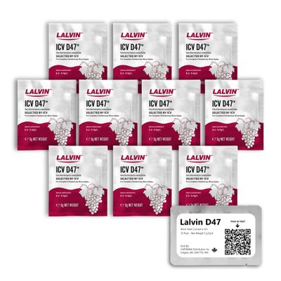 Lalvin D47 Wine Yeast (10 Pack) - Make Wine Cider Mead Kombucha At Home - 5 g Sachets - Saccharomyces cerevisiae - Sold by CAPYBARA Distributors Inc.
