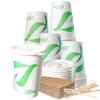 20 oz Compostable Paper Cups with White Flat Lids, Sleeves and Wooden Stirrers - Biodegradable Disposable White Paper Coffee Cups PLA Lined - Eco-friendly Hot and Cold Drinking Cups (500) view 1
