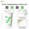 20 oz Compostable Paper Cups with White Flat Lids and Wooden Stirrers - Biodegradable Disposable White Paper Coffee Cups PLA Lined - Eco-friendly Hot and Cold Drinking Cups (500) view 3