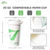 20 oz Compostable Paper Cups with White Dome Lids and Wooden Stirrers - Biodegradable Disposable White Paper Coffee Cups PLA Lined - Eco-friendly Hot and Cold Drinking Cups (500) view 3