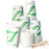 20 oz Compostable Paper Cups with White Flat Lids and Wooden Stirrers - Biodegradable Disposable White Paper Coffee Cups PLA Lined - Eco-friendly Hot and Cold Drinking Cups (400) view 1