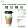 20 oz Compostable Paper Cups with Black Dome Lids, Sleeves and Wooden Stirrers - Biodegradable Disposable White Paper Coffee Cups PLA Lined - Eco-friendly Hot and Cold Drinking Cups (400) view 3