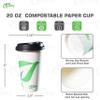 20 oz Compostable Paper Cups with Black Dome Lids and Wooden Stirrers - Biodegradable Disposable White Paper Coffee Cups PLA Lined - Eco-friendly Hot and Cold Drinking Cups (500) view 3