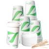 20 oz Compostable Paper Cups with White Dome Lids and Wooden Stirrers - Biodegradable Disposable White Paper Coffee Cups PLA Lined - Eco-friendly Hot and Cold Drinking Cups (400) view 1