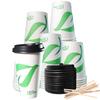 20 oz Compostable Paper Cups with Black Dome Lids and Wooden Stirrers - Biodegradable Disposable White Paper Coffee Cups PLA Lined - Eco-friendly Hot and Cold Drinking Cups (400) view 1