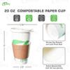 20 oz Compostable Paper Cups with White Flat Lids, Sleeves and Wooden Stirrers - Biodegradable Disposable White Paper Coffee Cups PLA Lined - Eco-friendly Hot and Cold Drinking Cups (400) view 3