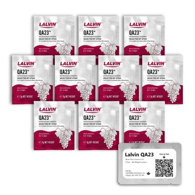 Lalvin QA23 Wine Yeast (10 Pack) - Make Wine Cider Mead Kombucha At Home - 5 g Sachets - Saccharomyces cerevisiae - Sold by CAPYBARA Distributors Inc.