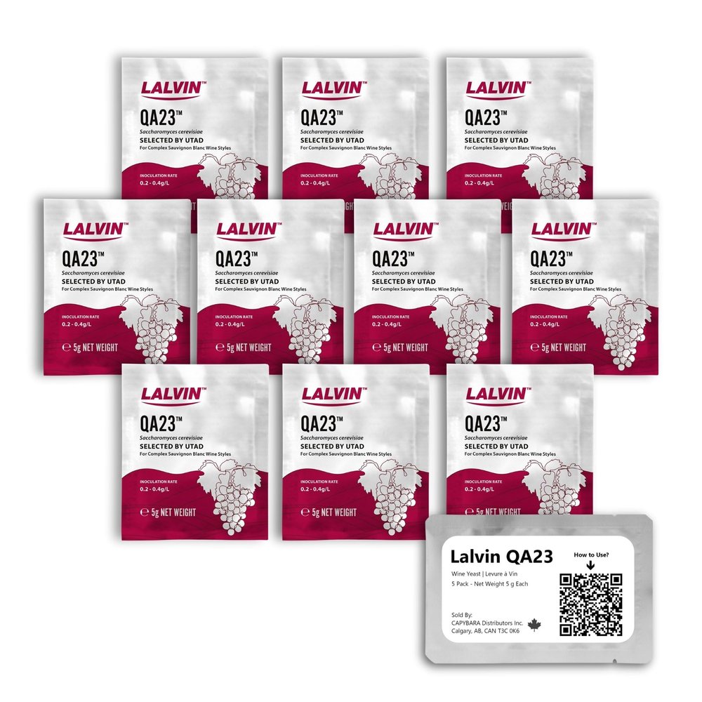 Lalvin QA23 Wine Yeast (10 Pack) - Make Wine Cider Mead Kombucha At Home - 5 g Sachets - Saccharomyces cerevisiae - Sold by CAPYBARA Distributors Inc.