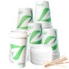 20 oz Compostable Paper Cups with White Dome Lids and Wooden Stirrers - Biodegradable Disposable White Paper Coffee Cups PLA Lined - Eco-friendly Hot and Cold Drinking Cups (1000) view 1