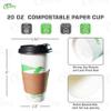 20 oz Compostable Paper Cups with Black Dome Lids and Sleeves - Biodegradable Disposable White Paper Coffee Cups PLA Lined - Eco-friendly Hot and Cold Drinking Cups (500) view 3