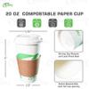 20 oz Compostable Paper Cups with White Dome Lids, Sleeves and Wooden Stirrers - Biodegradable Disposable White Paper Coffee Cups PLA Lined - Eco-friendly Hot and Cold Drinking Cups (200) view 3