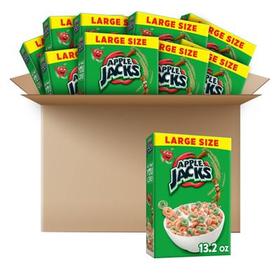 Kellogg's Apple Jacks Cold Breakfast Cereal, 8 Vitamins and Minerals, Kids Snacks, Large Size, Original, 8.2lb Case (10 Boxes)