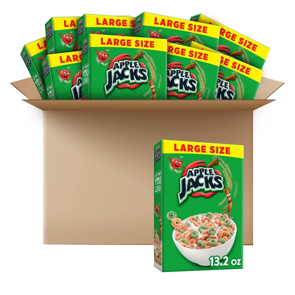 Kellogg's Apple Jacks Cold Breakfast Cereal, 8 Vitamins and Minerals, Kids Snacks, Large Size, Original, 8.2lb Case (10 Boxes)