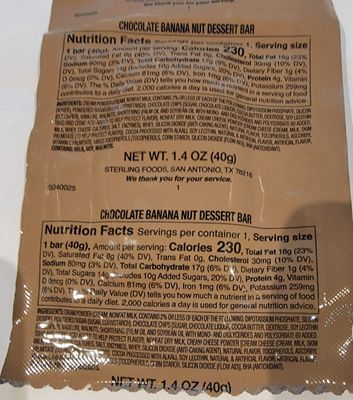 MRE Chocolate Banana Nut Dessert Bar 12 Pack