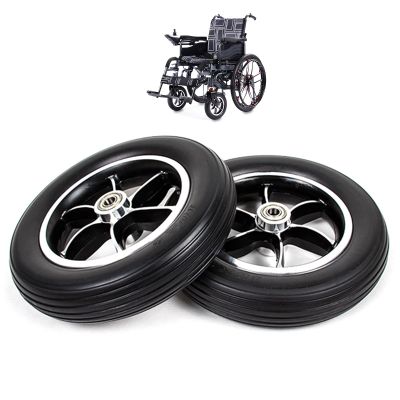 10inch Electric Wheelchair Front Wheels Casters, Wheelchair Replacement Wheels Accessories, PU Solid Tire, Aluminium Alloy Hub, Black, Bearing: 12mm