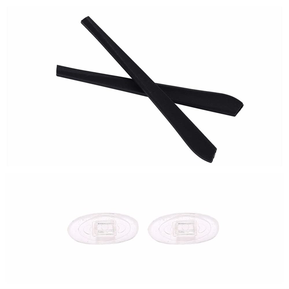 Caulo Replacement Temple Ear Socks and Nose Pads Compatible with Oakley Wingspan OX5040 OX5052 Glass Sunglass Frames (Black w Clear Nose Pads - 1 Set)