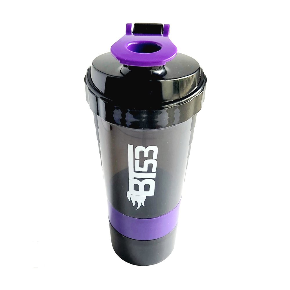 BT53 Protein Blender Shaker Bottle, Protein Blender Beast, Fitness Gym Shaker Bottle with Protein Powder Storage and Pill Organizer, 500ML (Purple)