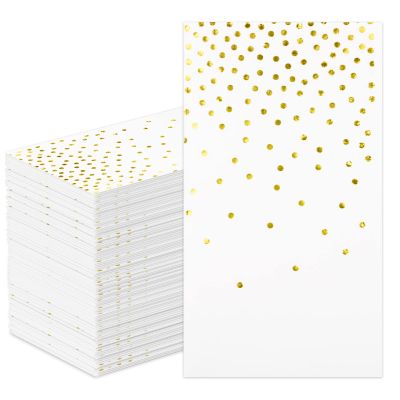 DYLIVeS 100 Pack White and Gold Foil Mini Polka Dots Confetti Guest Towel Napkins, Disposable Xmas Hand Towels Dinner Paper Napkins for Picnic, Wedding, Birthday, Christmas Party Supply, 3-Ply