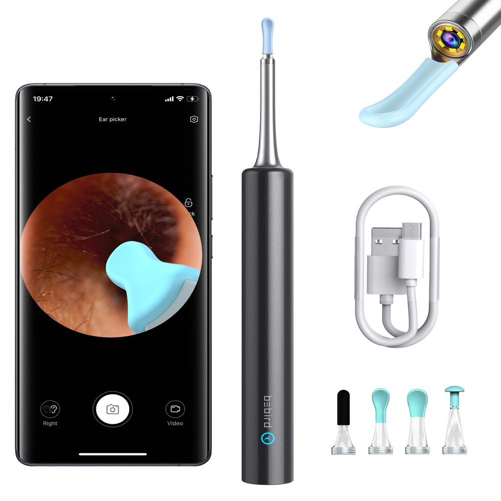 BEBIRD Ear Wax Removal, Ear Cleaner with Ear Camera, 5 Megapixels 1080P Ear Scope, Ear Picker with 6 LED Lights, Full Set Ear Wax Removal Tool with 4 Ear Scoops, Black