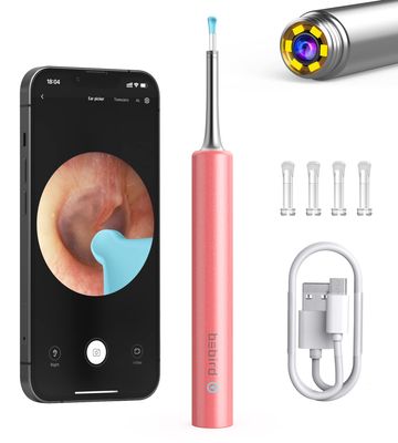 BEBIRD Otoscope with Light and Ear Camera, Ear Cleaner with 5 Megapixels 1080P Ear Scope, Ear Picker with 6 LED Lights, Full Set Ear Wax Removal Tool with 4 Ear Scoops, Pink