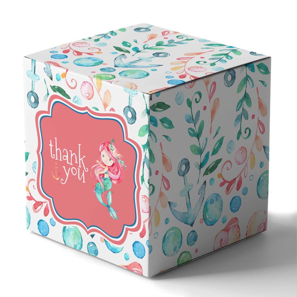 Inkdotpot Paper Box - Mini Favor Box For Baby Shower 4x4x4 Inches Paper Gift Boxes, Candy Paper Box For Party Favors, Baby Shower Mermaid,Girl Theme- Pack Of 20