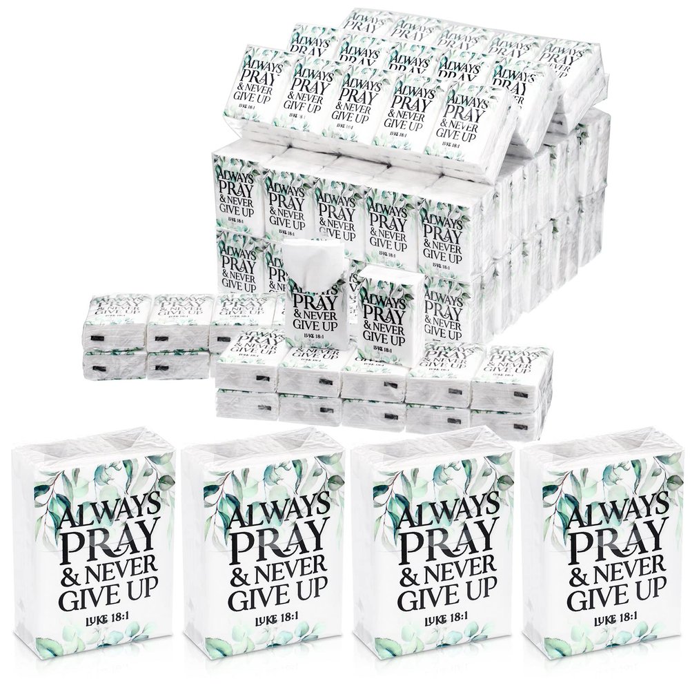 200 Packs Bible Verse Pocket Tissues Christian Small Facial Tissues Bulk Always Pray and Never Give up 3 Ply Mini Travel Size Church Religious Gift for Funerals Sunday Wedding Graduation Favors
