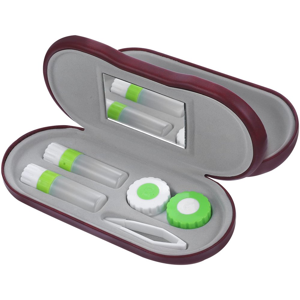 Healifty Contact Lens Case and Glasses Case with Built-in Mirror, Tweezer and Contact Solution Bottle - 2-in-1 Eyeglass and Lens Case Double Layer Portable Lens Box for Home Travel