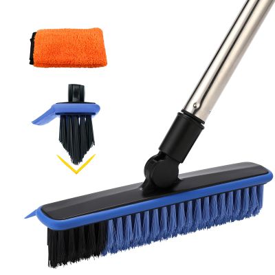 2 in 1 Floor Scrub Brush Grout Brush with 57.8" Long Handle,120Rotatable Shower Tile Grout Scrubber,V-Shaped Corner Brush for Hard to Reach Areas (Blue)