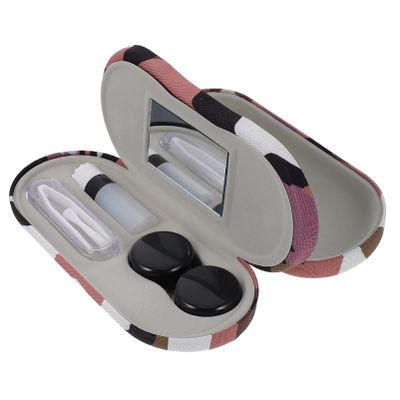 Eye Box Box Double Layer, Lens Case - 2 in 1 Double Sided Eye Contact Case with Built-in Mirror, Tweezer and Contact Solution Bottle