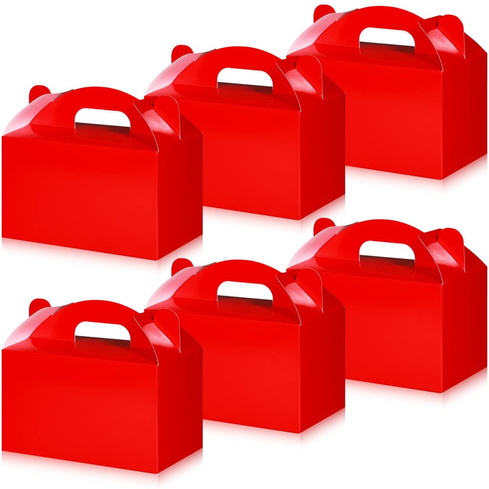 36 Pcs Party Favor Treat Boxes, Goodie Candy Gable Paper Gift Boxes with Handles for Birthday Wedding Shower Christmas Party Supplies, 6 x 3.5 x 3.5 Inches(Red)