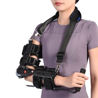 JIONET Hinged Elbow Arm Forearm Brace Support Elbow Joint Orthosis Band Fixation Sling Immobilizer Strap Arm Protector Guard for Ligament Injury Recovery (Color : with Handle, Size : Right Arm)