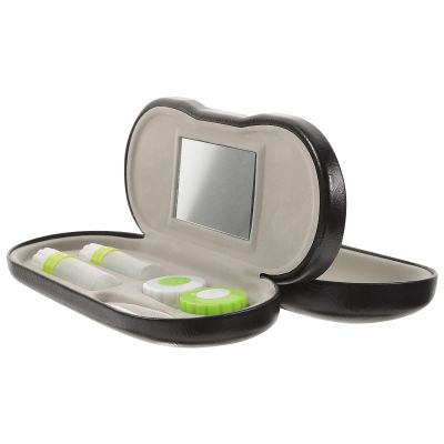 Healifty Contact Lens Case & Glasses Case with Built-in Mirror, Tweezer & Contact Solution Bottle - 2-in-1 Eyeglass & Lens Case Double Layer Portable Lens Box for Home Travel, Black3