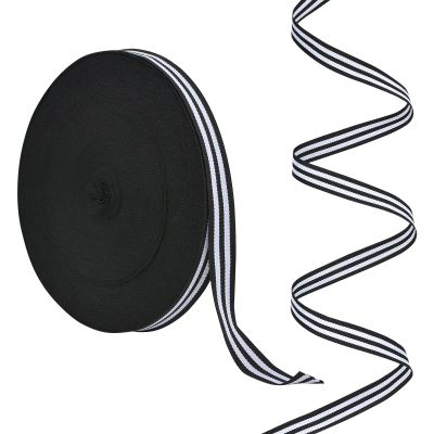 URROMA 1 Roll Stripe Grosgrain Ribbon, 0.59 in*50 Yards White and Black Polyester Ribbon for Gift Wrapping Wedding Birthday Christmas Party Decor Supplies
