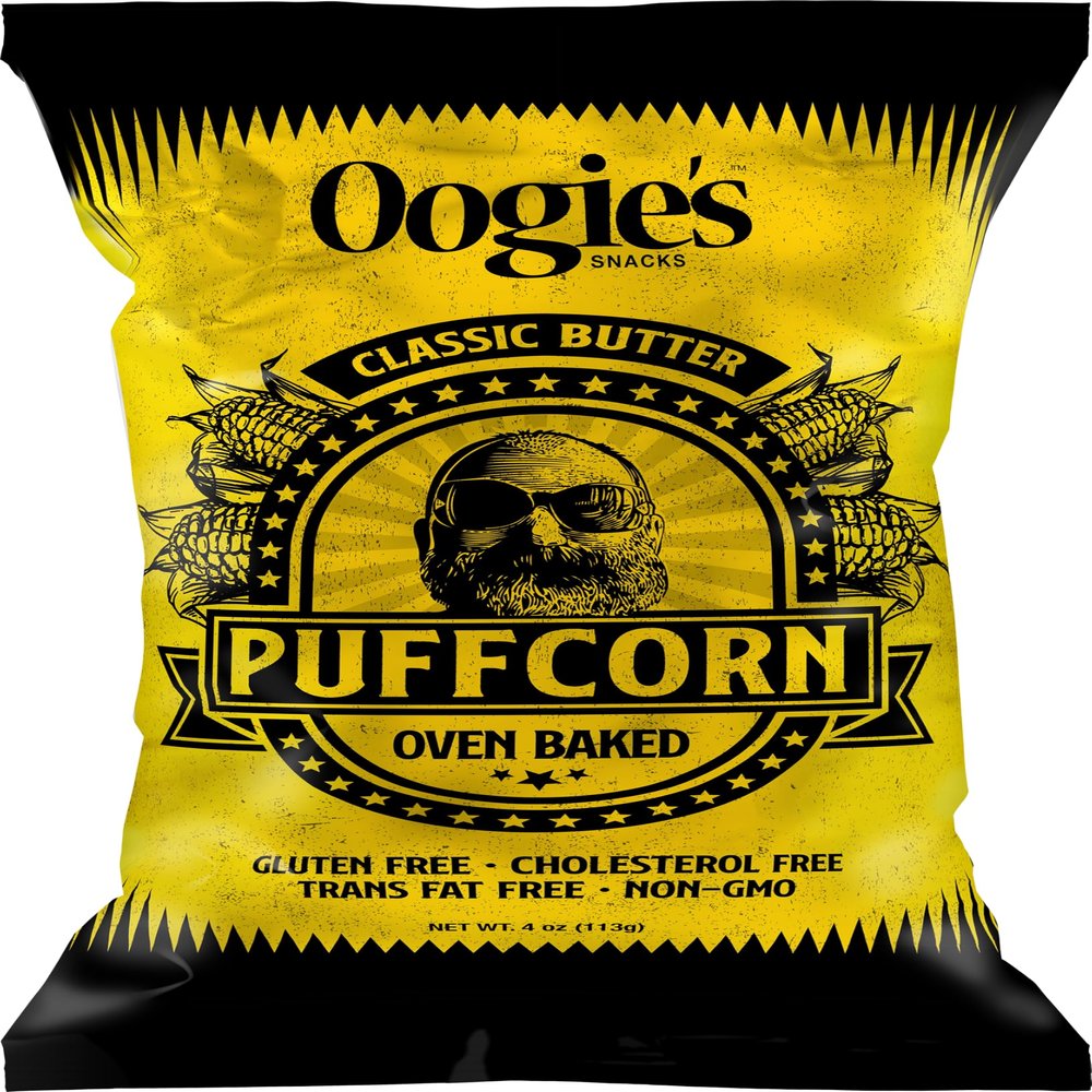 Oogie's Gourmet Puffcorn | 4 Pack | Classic Butter Flavor | Gluten Free Puffcorn Snacks | 4 Ounce Big Bag