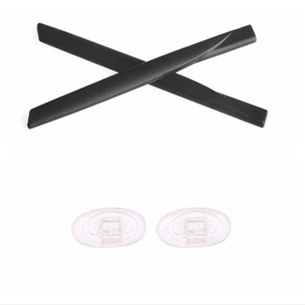 Caulo Replacement Temple Ear Socks and Nose Pads Kit Compatible with Oakley Frag Ox5045 Coin OX5071 Glass Eyeglass Frames (Black w Clear Nose Pads - 1 Set)