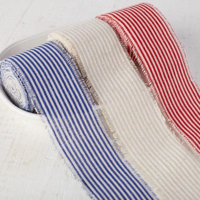 Group of 3 Red, White and Blue Striped Linen Ticking Ribbons for Primitive Bows and Americana Displays by Factory Direct Craft (2 Inch W)